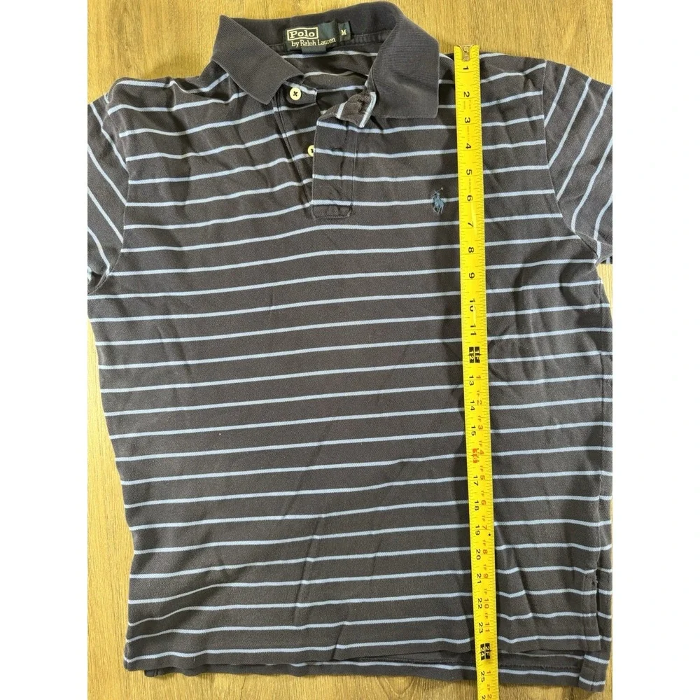 Polo Ralph Lauren Mens M Blue Striped Short Sleeve Polo Shirt Cotton